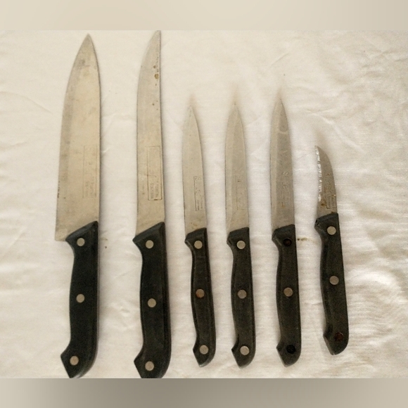 Group of 6 Slitzer Rostfrei German Knives - Stainless Steel Black Handles - Picture 3 of 11